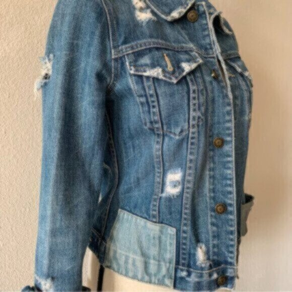 Earl Jean Distressed Patchwork Jean Jacket - Picture 8 of 16